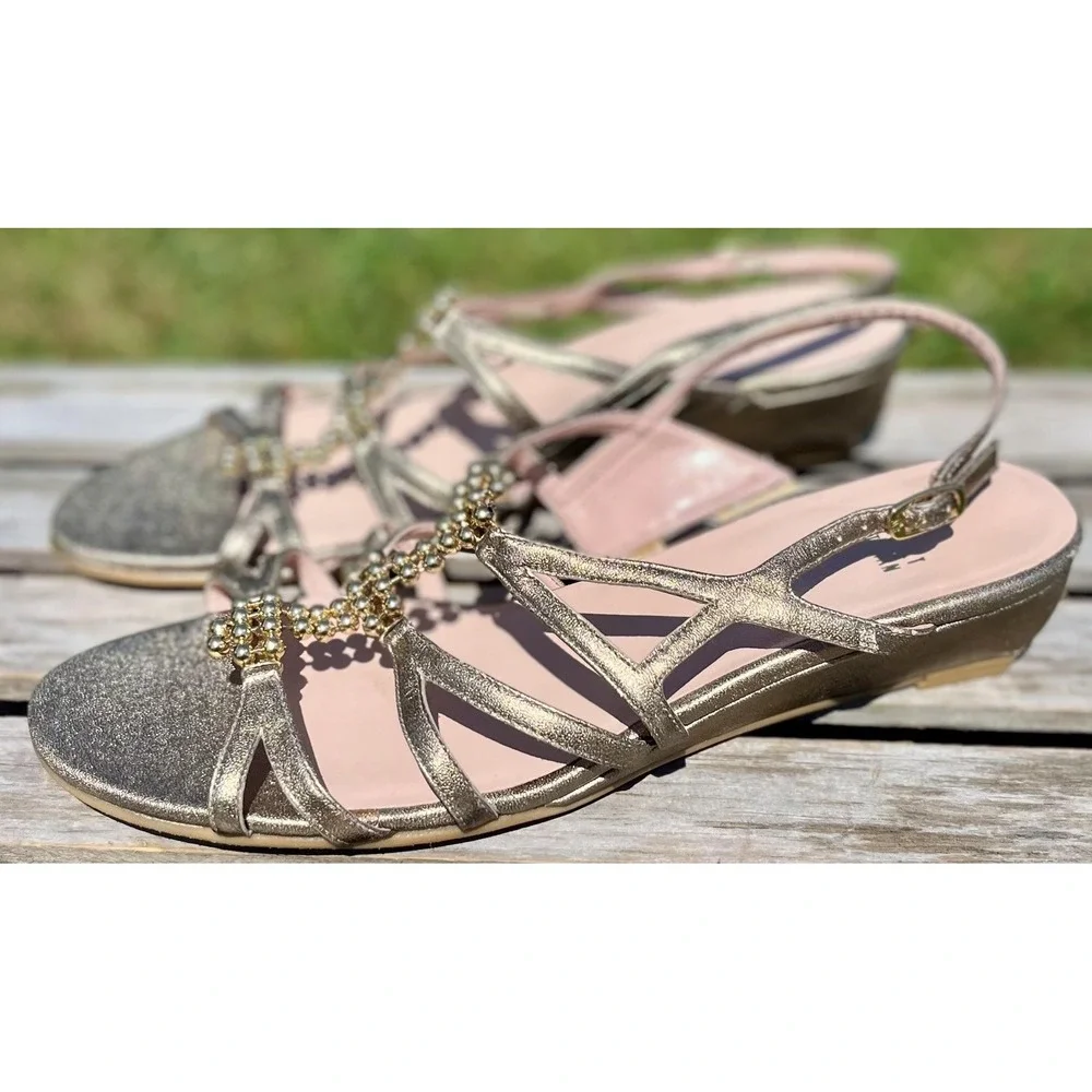 Stuart Weitzman Shoes Womens Size 10.5 M Strappy Glitter Slingback Sandals Dress